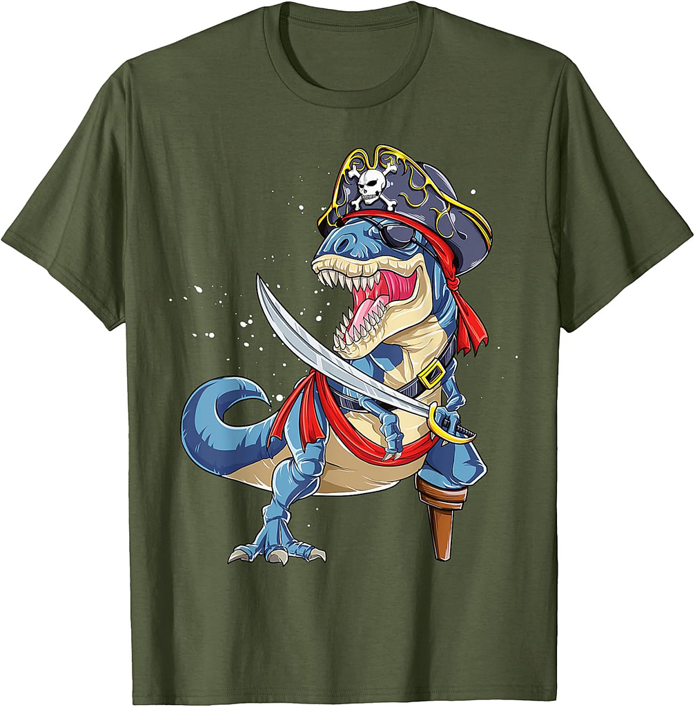 Dinosaur T rex Pirate Jolly Roger Halloween Funny Boys Men T-Shirt