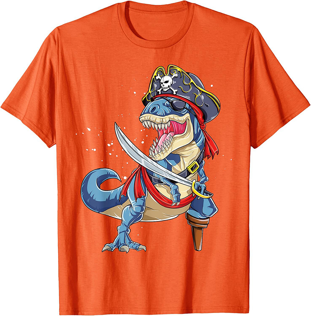 Dinosaur T rex Pirate Jolly Roger Halloween Funny Boys Men T-Shirt