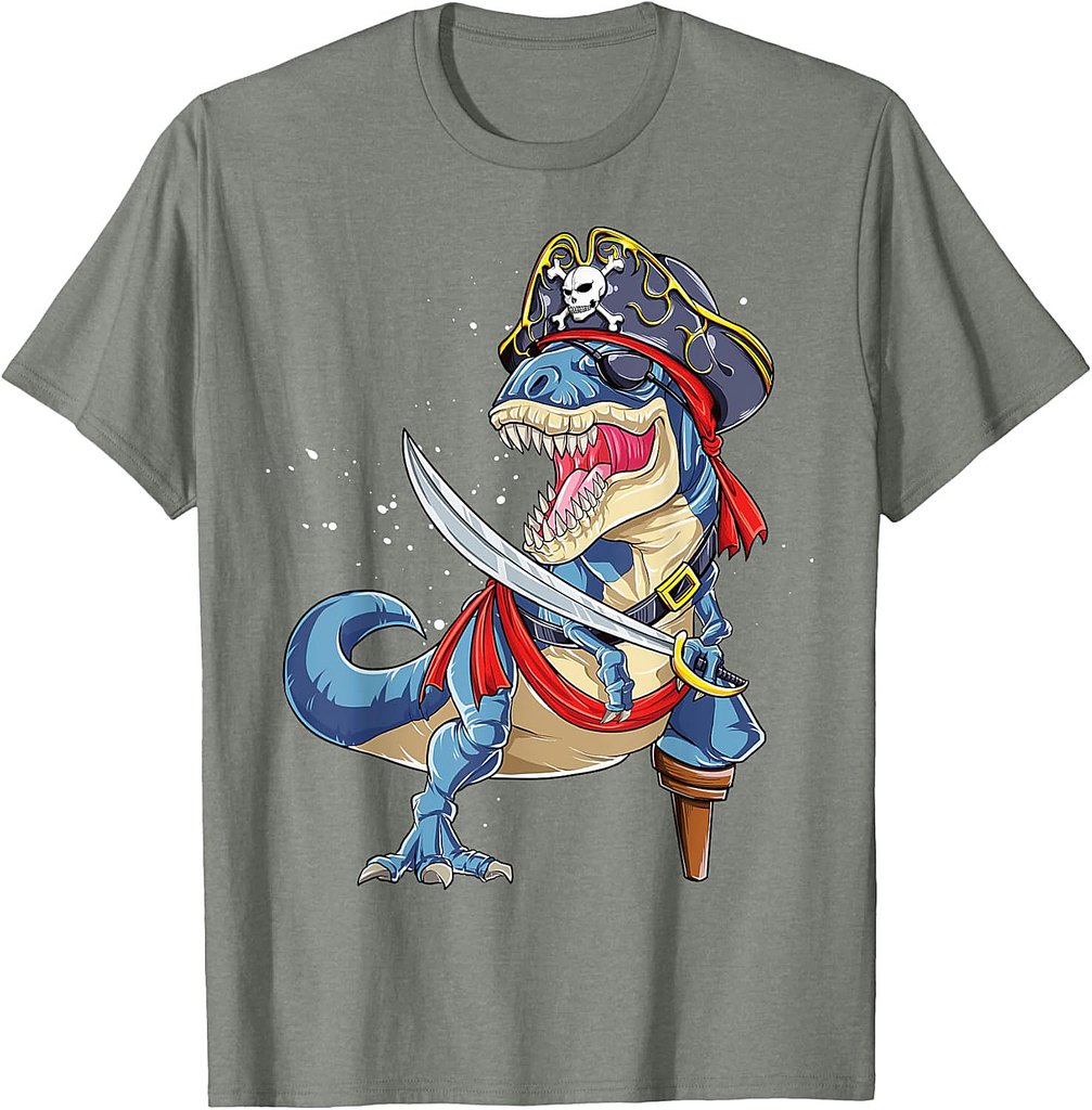 Dinosaur T rex Pirate Jolly Roger Halloween Funny Boys Men T-Shirt