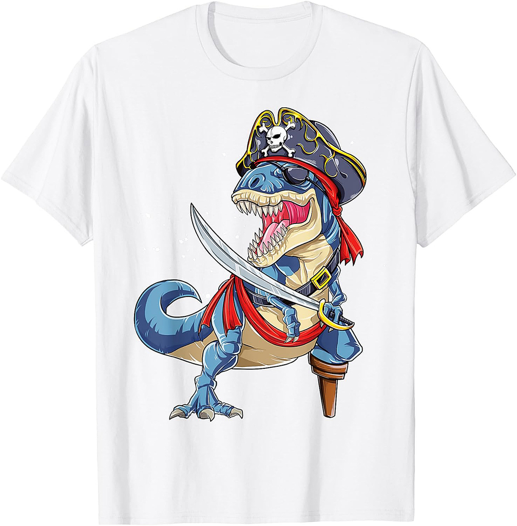 Dinosaur T rex Pirate Jolly Roger Halloween Funny Boys Men T-Shirt