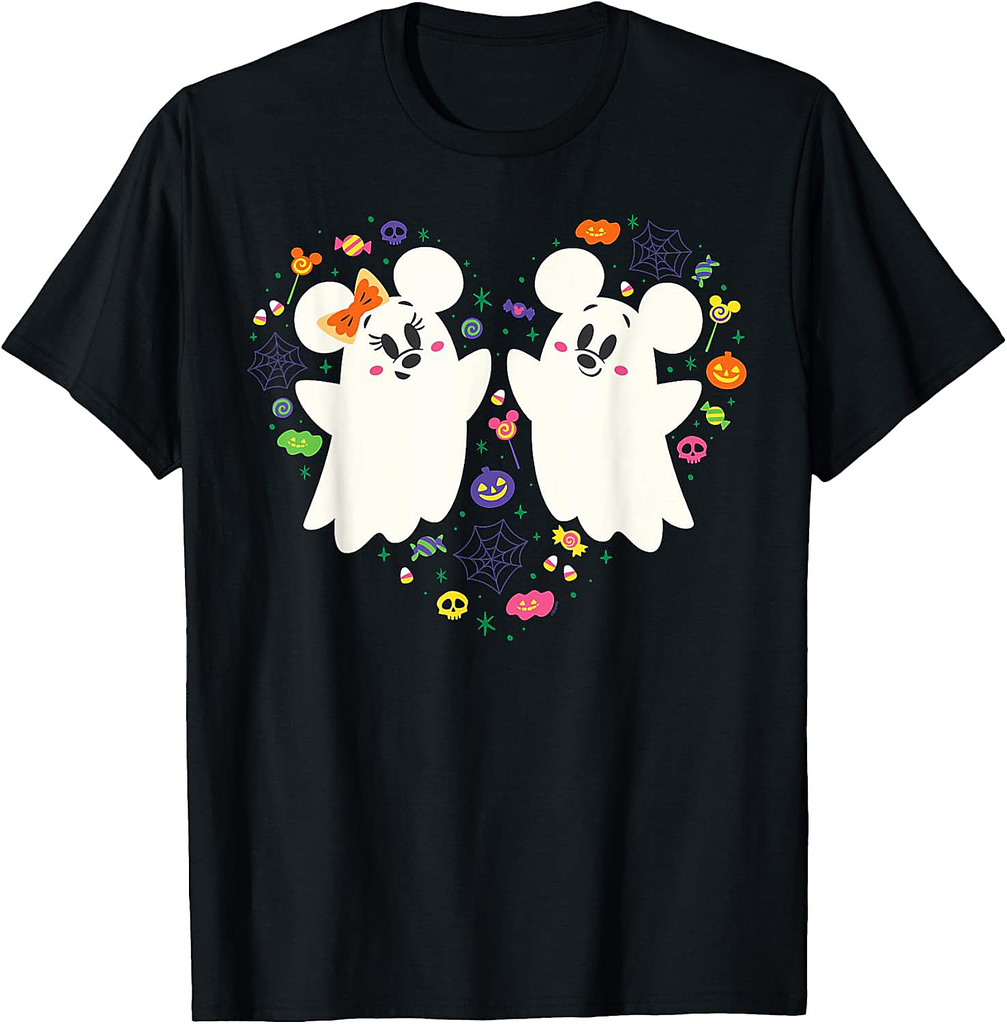 Disney Mickey and Minnie Cute Little Ghosts Halloween Heart T-Shirt