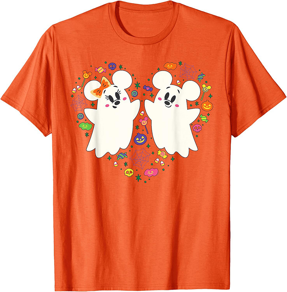 Disney Mickey and Minnie Cute Little Ghosts Halloween Heart T-Shirt