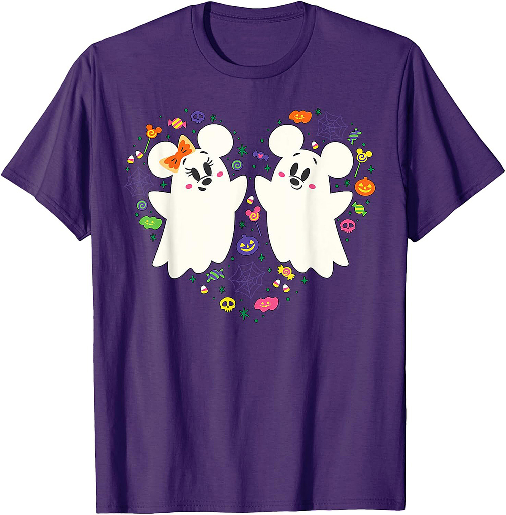 Disney Mickey and Minnie Cute Little Ghosts Halloween Heart T-Shirt