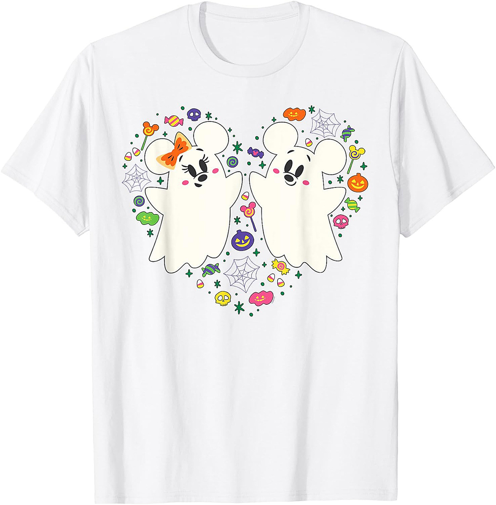 Disney Mickey and Minnie Cute Little Ghosts Halloween Heart T-Shirt