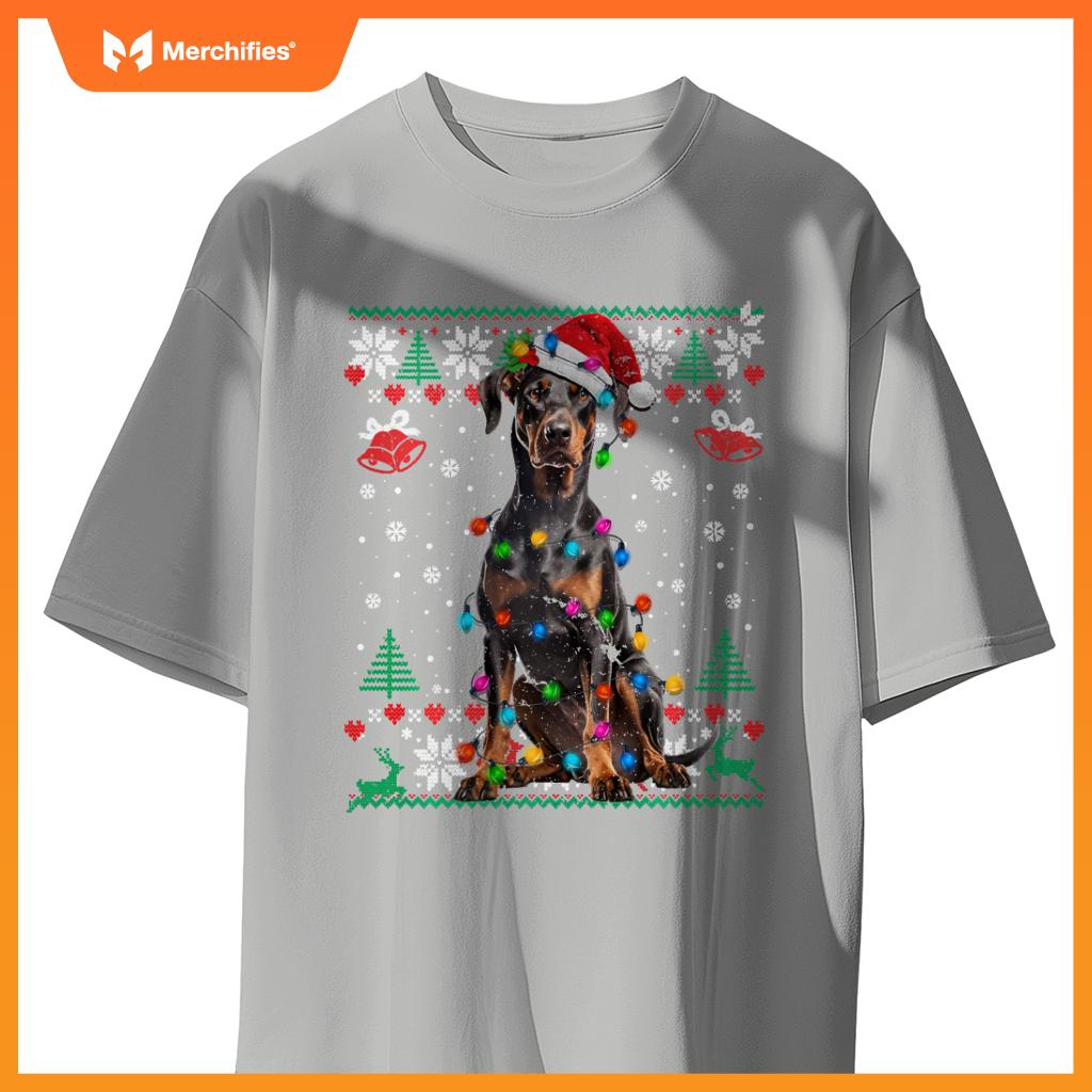 Doberman Christmas Santa Ugly Sweater Dog Lover Xmas T-Shirt