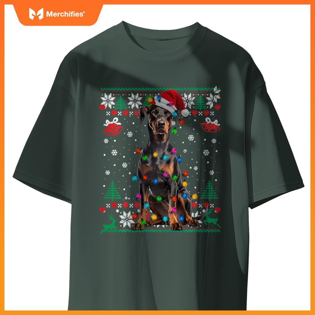 Doberman Christmas Santa Ugly Sweater Dog Lover Xmas T-Shirt