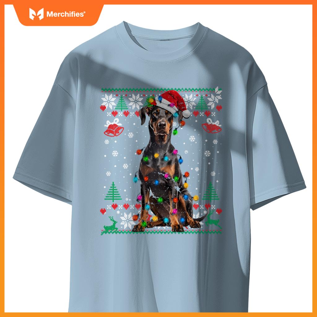 Doberman Christmas Santa Ugly Sweater Dog Lover Xmas T-Shirt