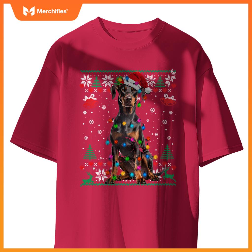 Doberman Christmas Santa Ugly Sweater Dog Lover Xmas T-Shirt