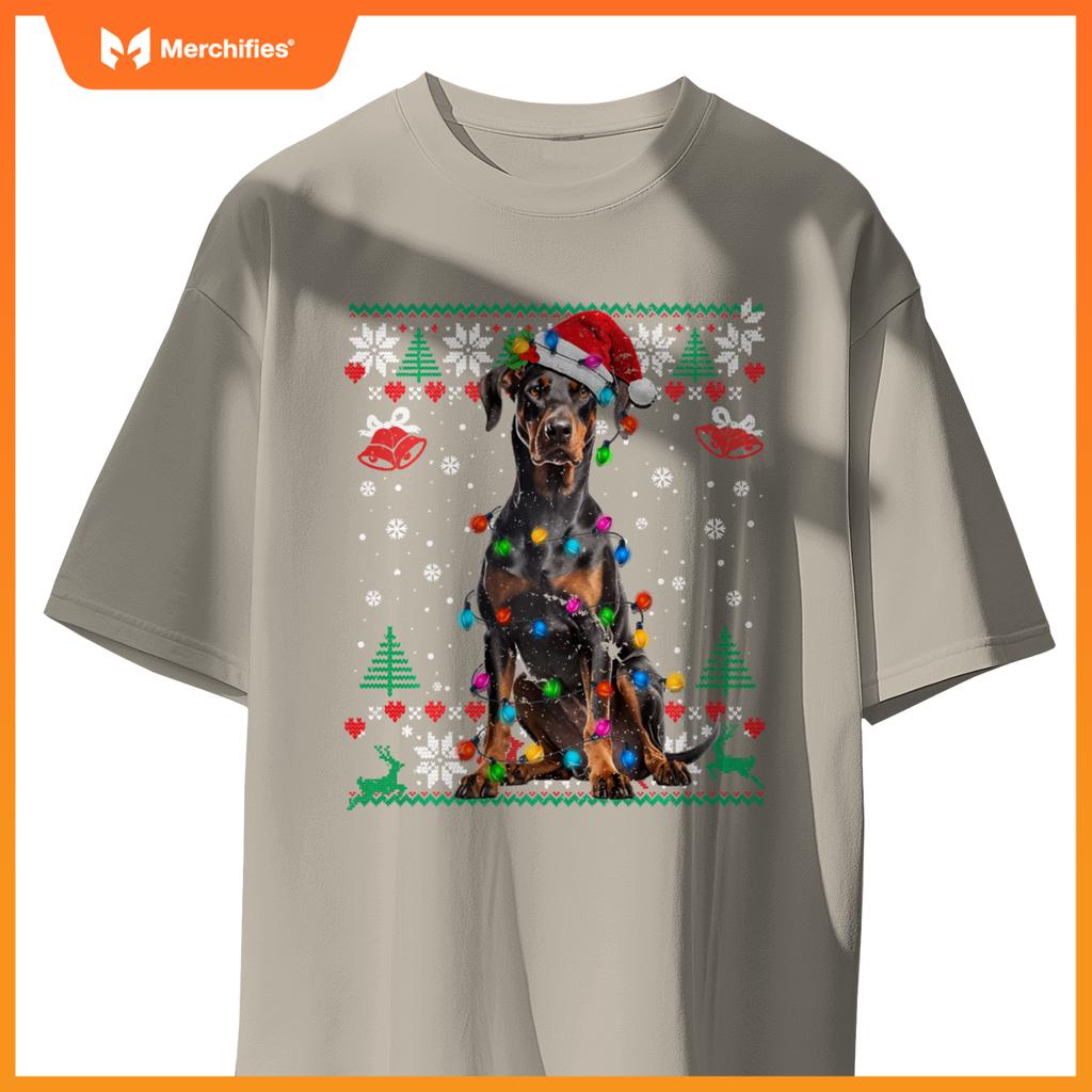 Doberman Christmas Santa Ugly Sweater Dog Lover Xmas T-Shirt