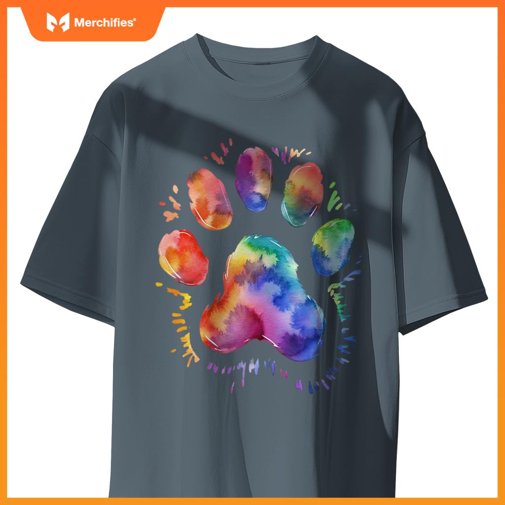 Dog Lover and Pet Owner Cool Tye Dye Dog Paw For Dog Dad T-Shirt