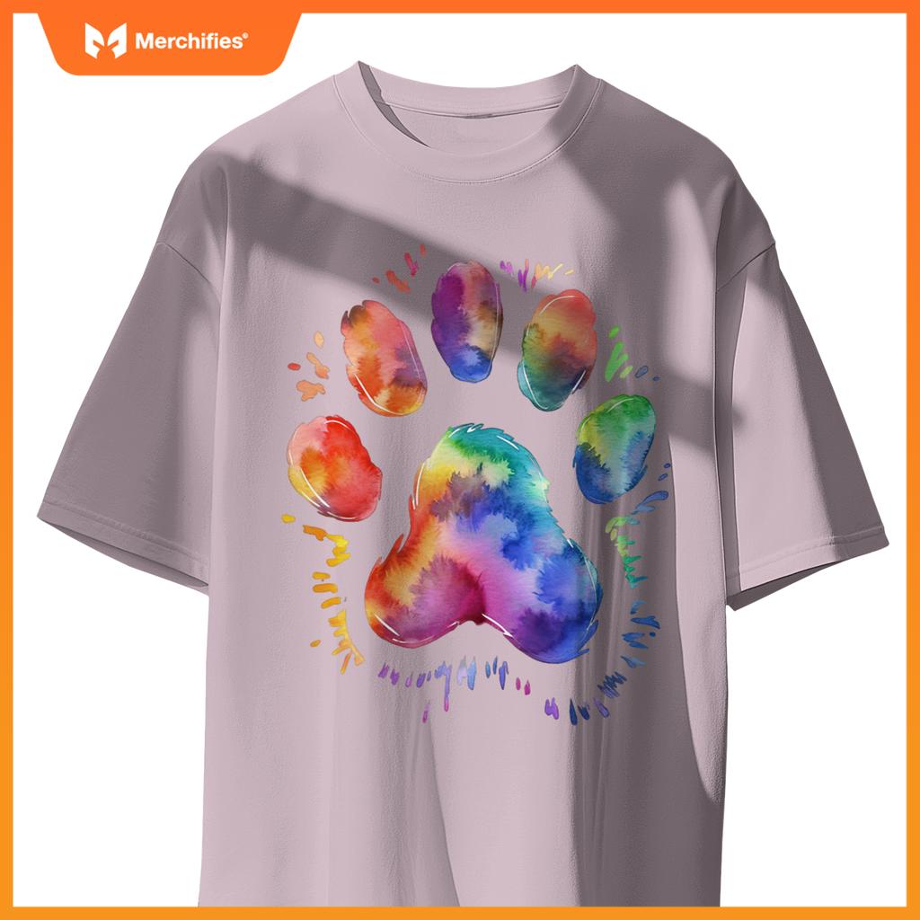 Dog Lover and Pet Owner Cool Tye Dye Dog Paw For Dog Dad T-Shirt