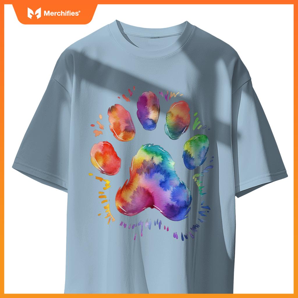 Dog Lover and Pet Owner Cool Tye Dye Dog Paw For Dog Dad T-Shirt