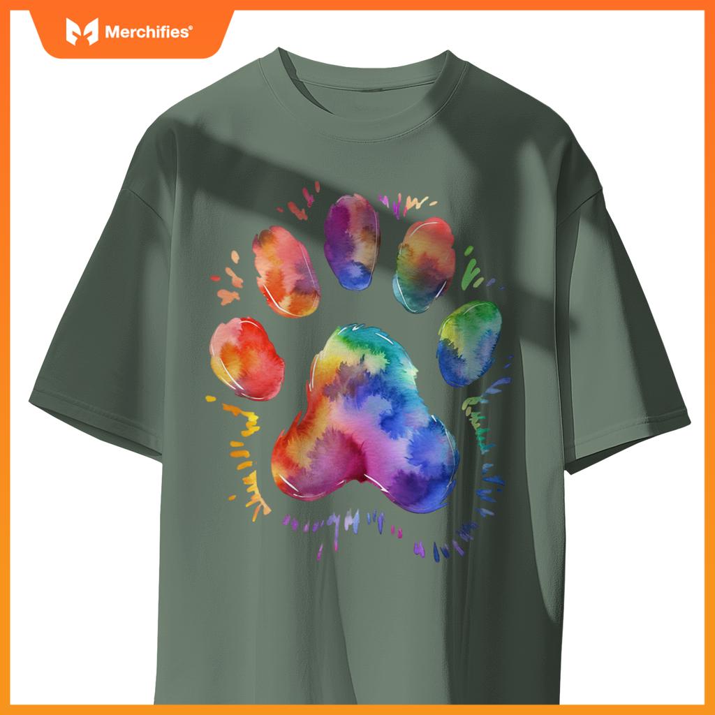 Dog Lover and Pet Owner Cool Tye Dye Dog Paw For Dog Dad T-Shirt