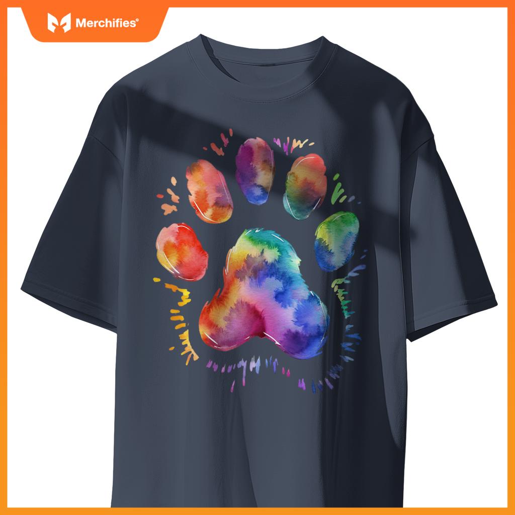 Dog Lover and Pet Owner Cool Tye Dye Dog Paw For Dog Dad T-Shirt