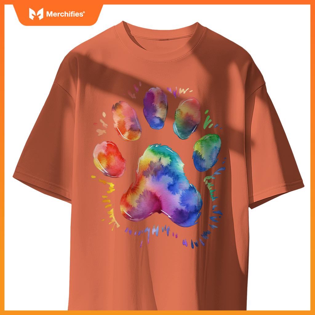 Dog Lover and Pet Owner Cool Tye Dye Dog Paw For Dog Dad T-Shirt