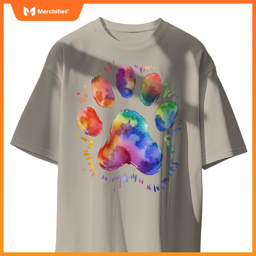 Dog Lover and Pet Owner Cool Tye Dye Dog Paw For Dog Dad T-Shirt