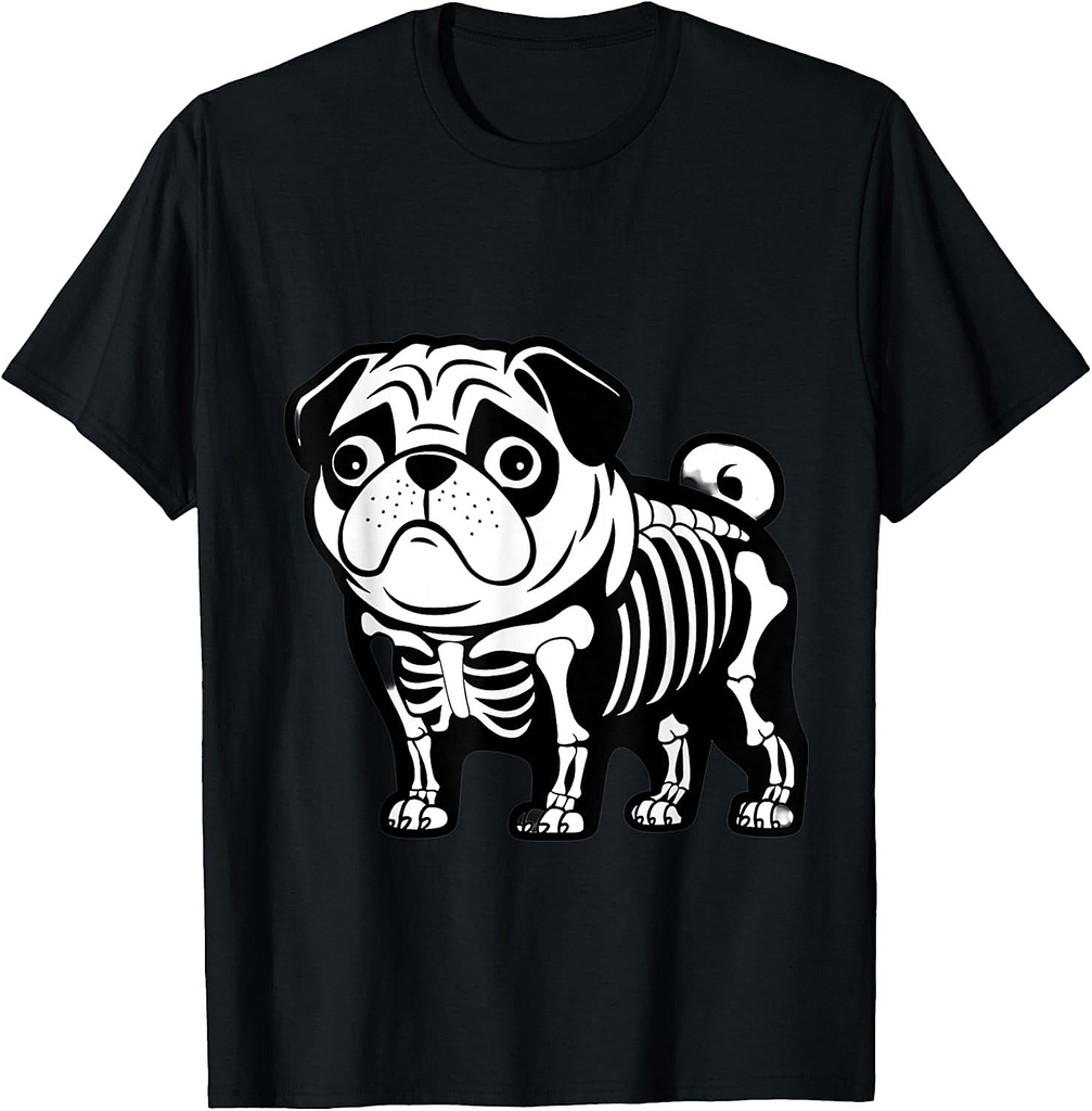Dog Pug Skeleton Halloween Men Women Kids T-Shirt
