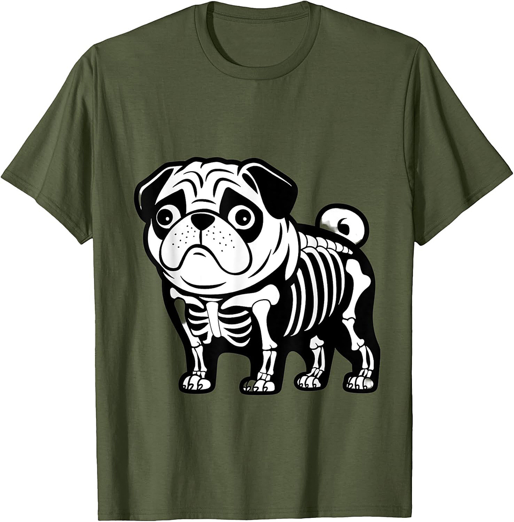 Dog Pug Skeleton Halloween Men Women Kids T-Shirt