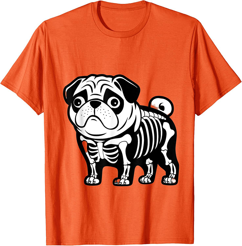 Dog Pug Skeleton Halloween Men Women Kids T-Shirt