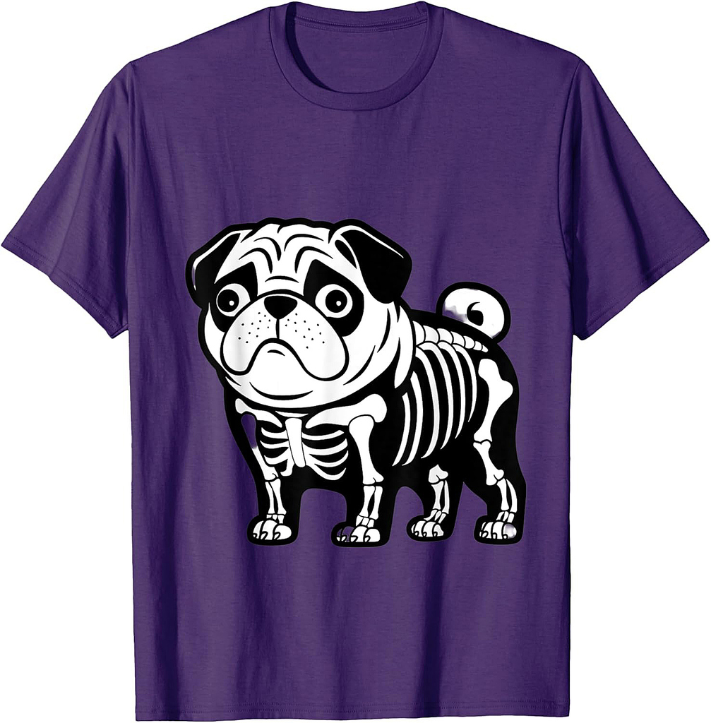 Dog Pug Skeleton Halloween Men Women Kids T-Shirt