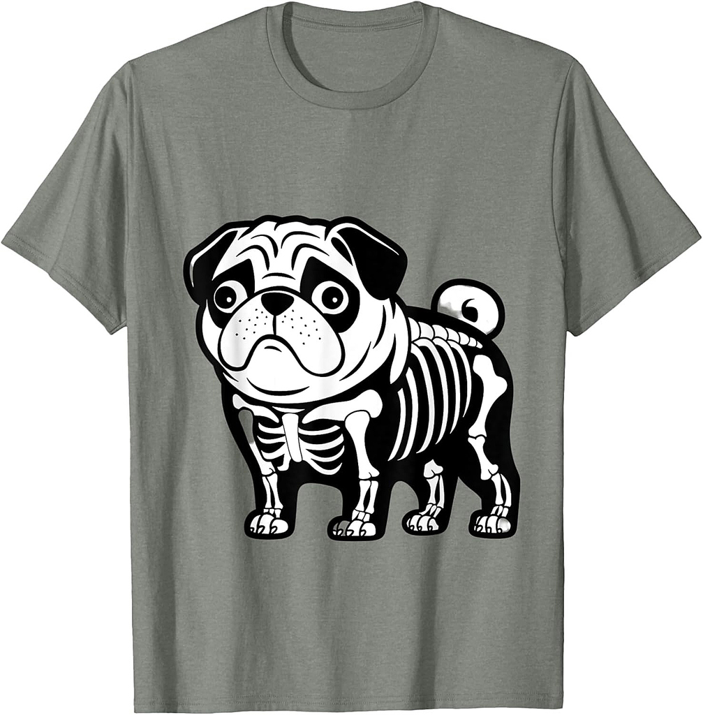 Dog Pug Skeleton Halloween Men Women Kids T-Shirt