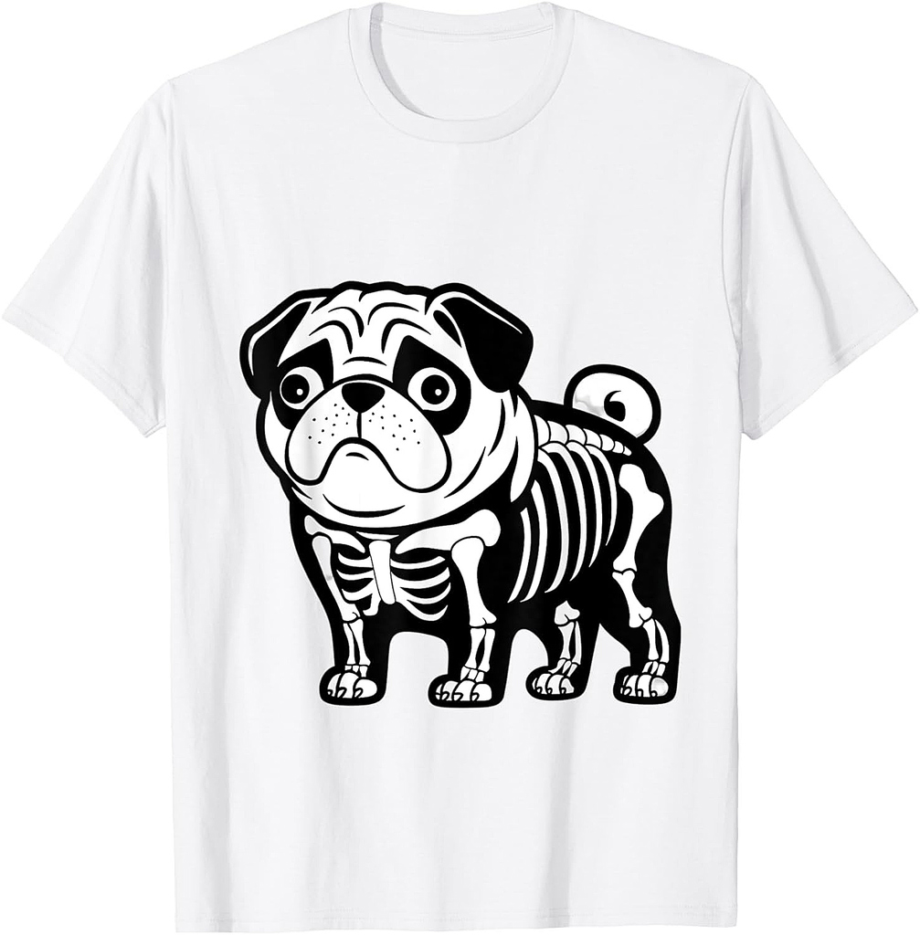 Dog Pug Skeleton Halloween Men Women Kids T-Shirt