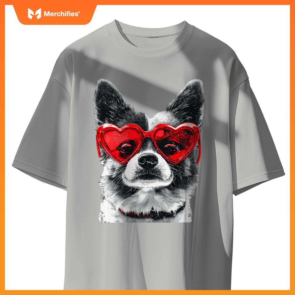 Dog Wearing Glasses Heart Valentines Day Funny Dog T-Shirt