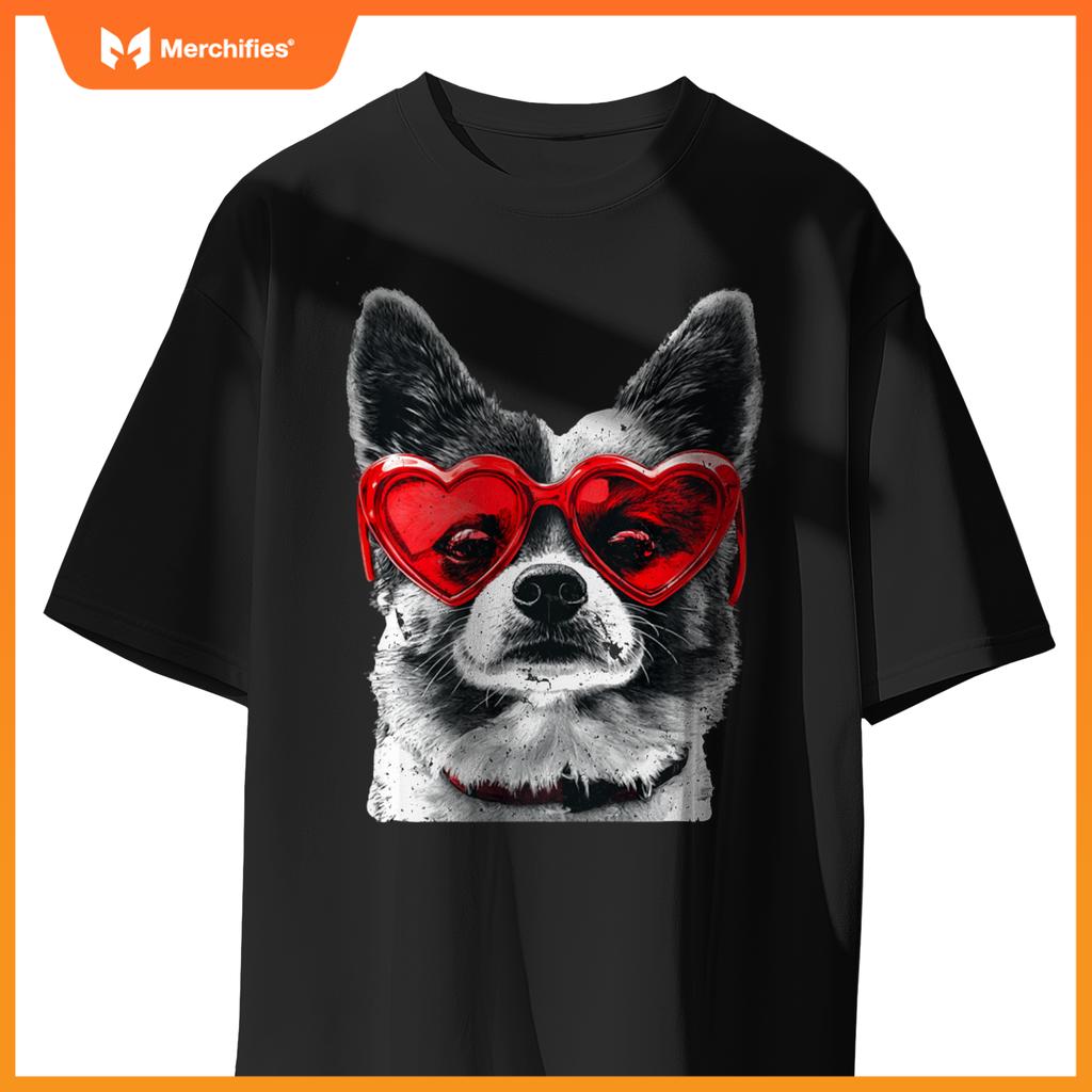 Dog Wearing Glasses Heart Valentines Day Funny Dog T-Shirt