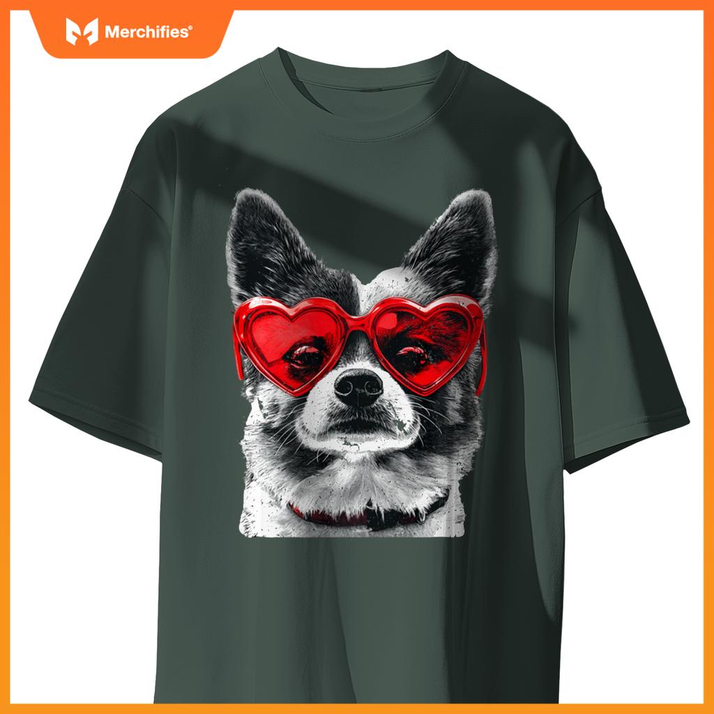 Dog Wearing Glasses Heart Valentines Day Funny Dog T-Shirt