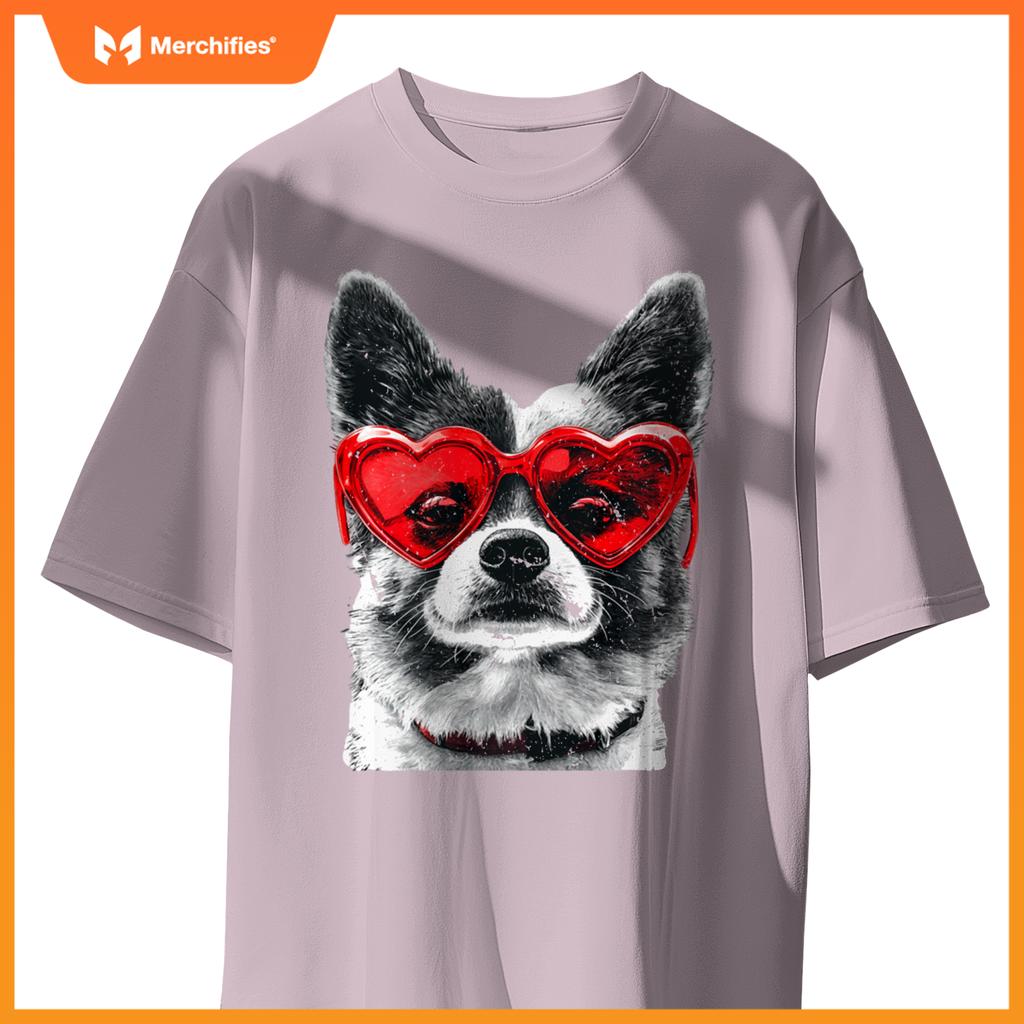 Dog Wearing Glasses Heart Valentines Day Funny Dog T-Shirt