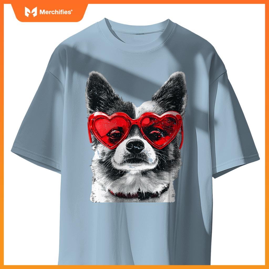 Dog Wearing Glasses Heart Valentines Day Funny Dog T-Shirt