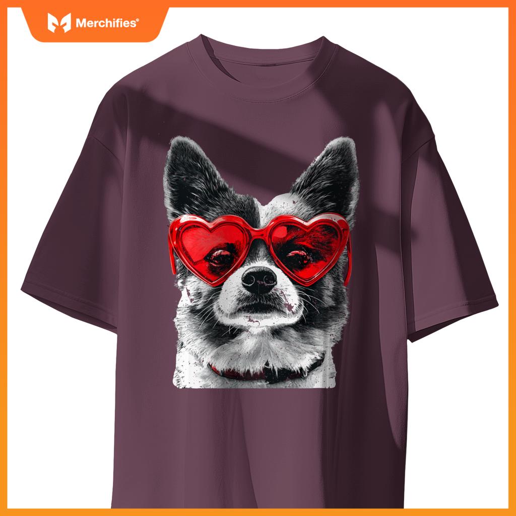 Dog Wearing Glasses Heart Valentines Day Funny Dog T-Shirt