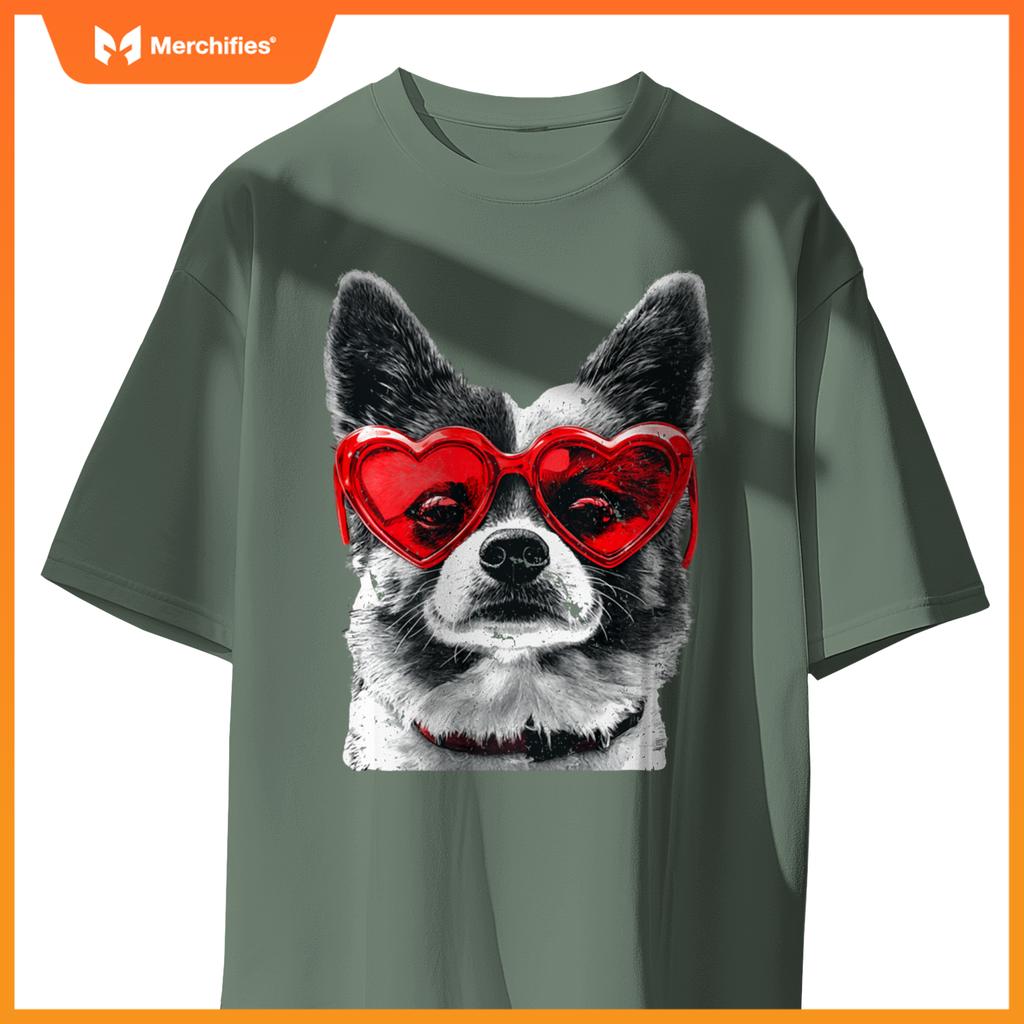 Dog Wearing Glasses Heart Valentines Day Funny Dog T-Shirt