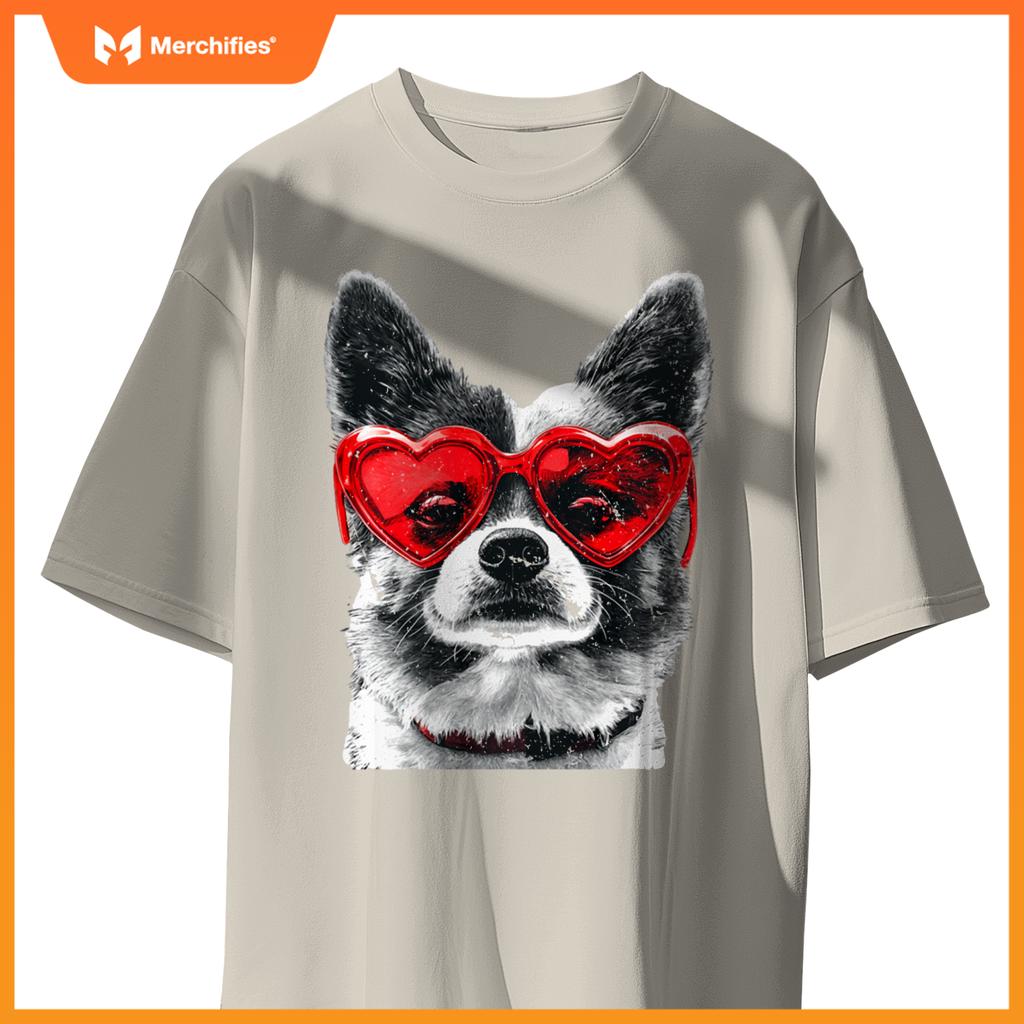 Dog Wearing Glasses Heart Valentines Day Funny Dog T-Shirt