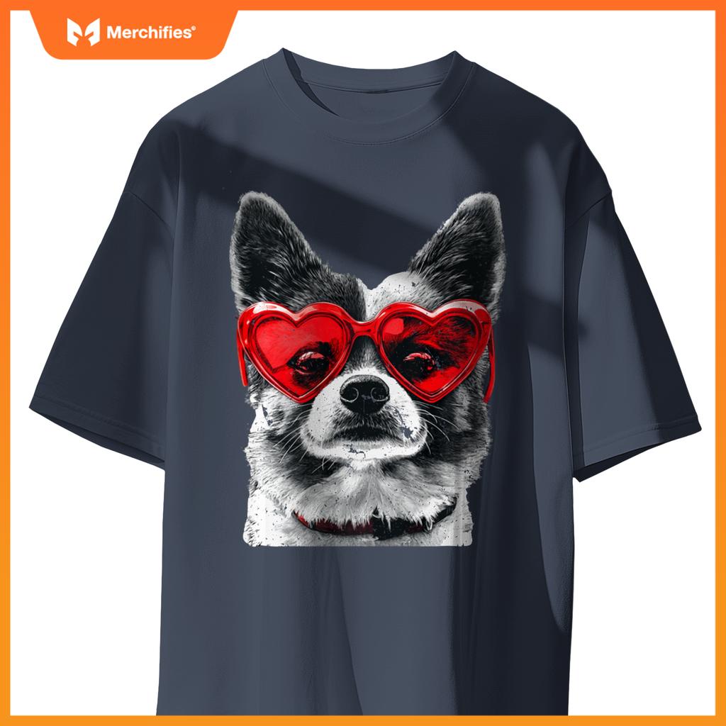 Dog Wearing Glasses Heart Valentines Day Funny Dog T-Shirt
