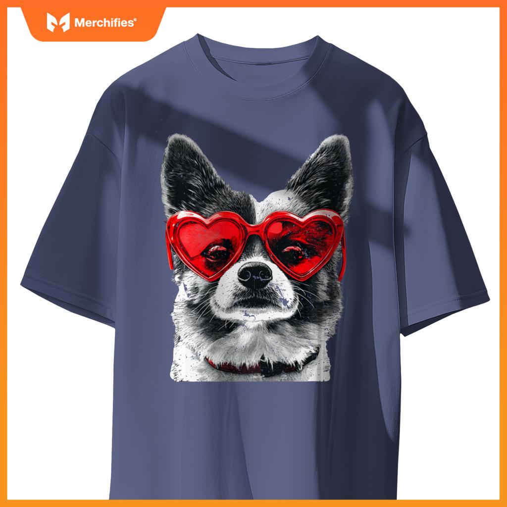 Dog Wearing Glasses Heart Valentines Day Funny Dog T-Shirt