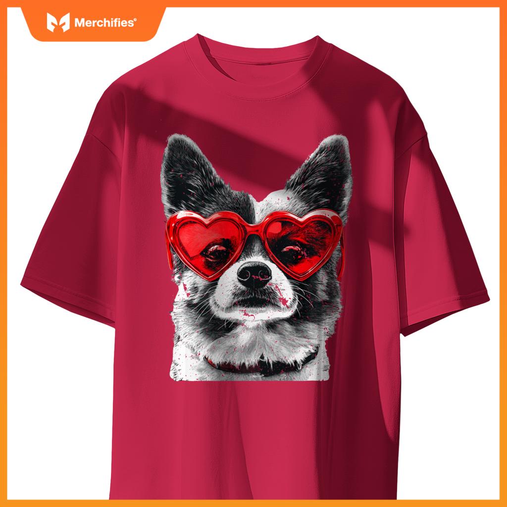 Dog Wearing Glasses Heart Valentines Day Funny Dog T-Shirt