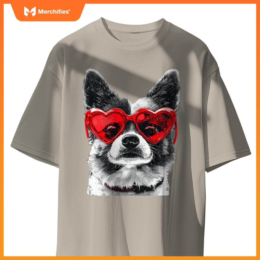 Dog Wearing Glasses Heart Valentines Day Funny Dog T-Shirt