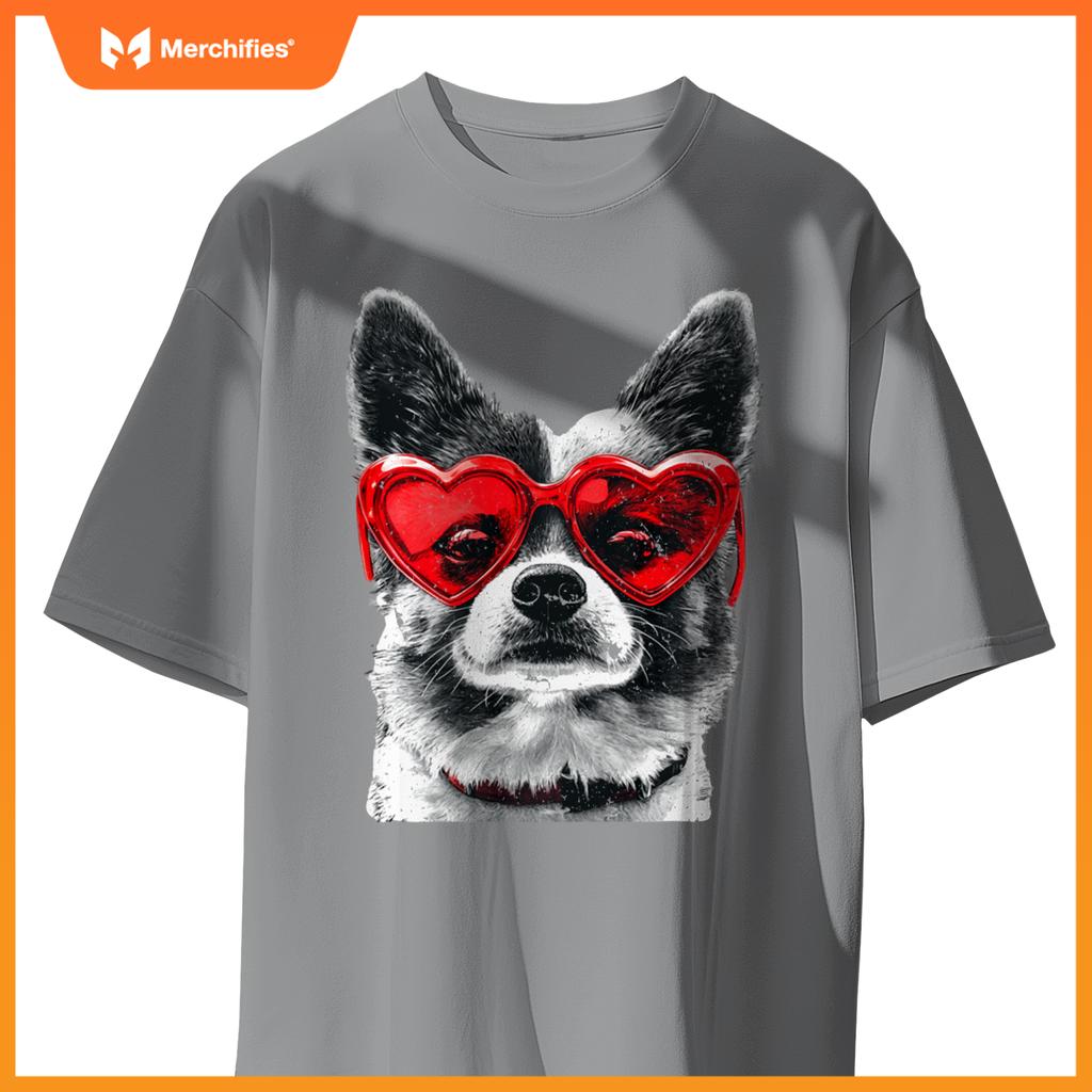 Dog Wearing Glasses Heart Valentines Day Funny Dog T-Shirt