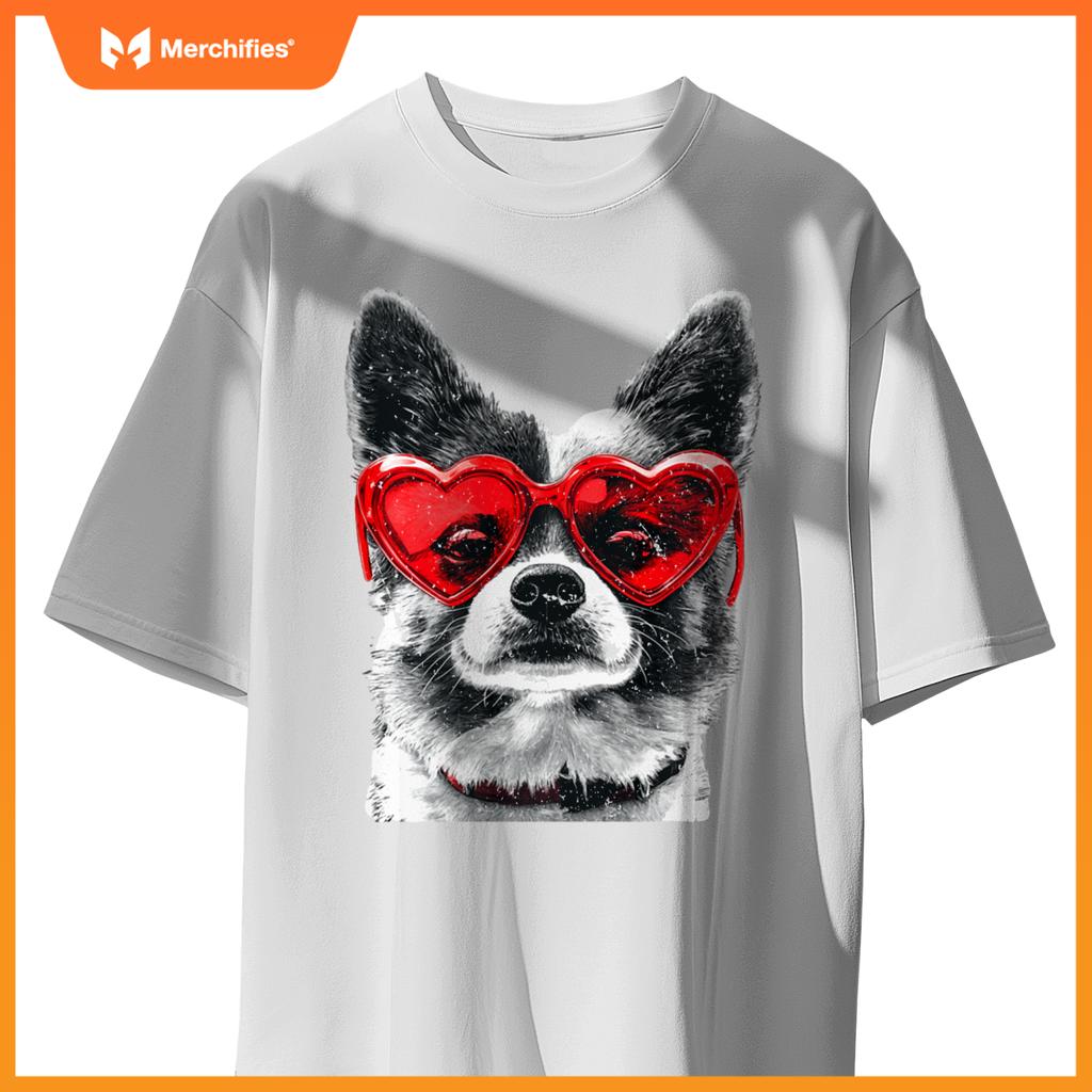 Dog Wearing Glasses Heart Valentines Day Funny Dog T-Shirt