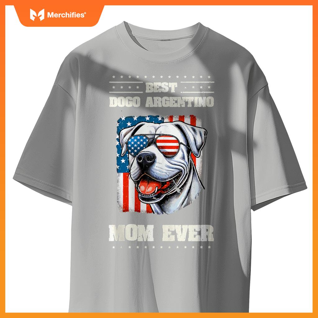Dogo Argentino Mom American USA Flag 4th Of July Patriotic T-Shirt