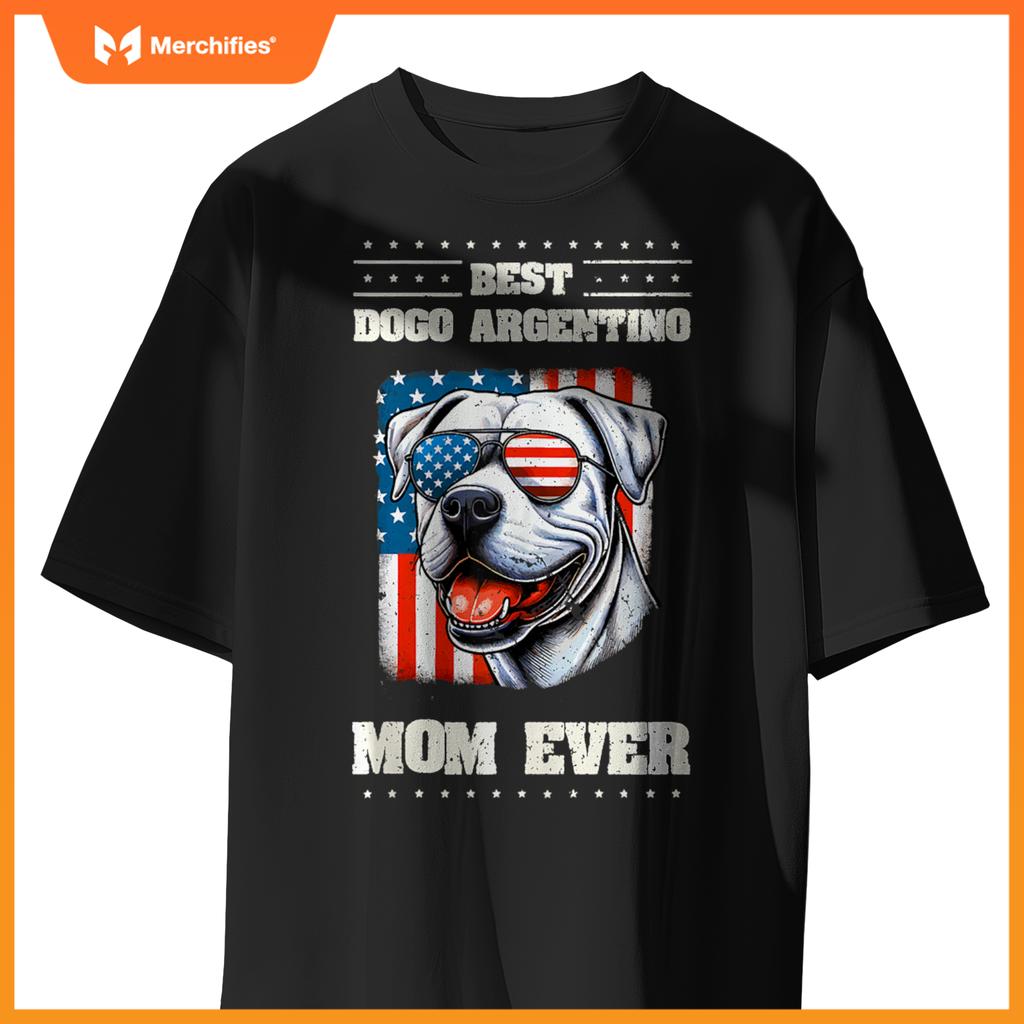 Dogo Argentino Mom American USA Flag 4th Of July Patriotic T-Shirt