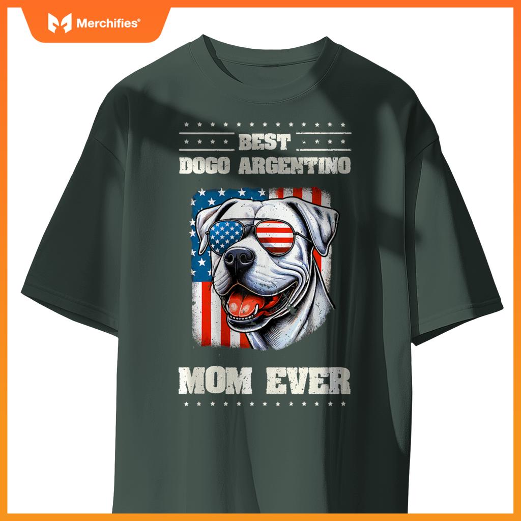Dogo Argentino Mom American USA Flag 4th Of July Patriotic T-Shirt