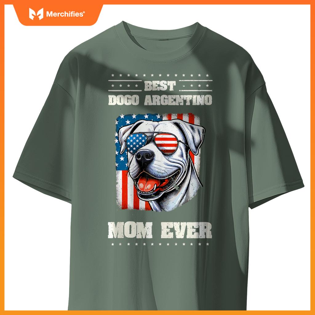 Dogo Argentino Mom American USA Flag 4th Of July Patriotic T-Shirt