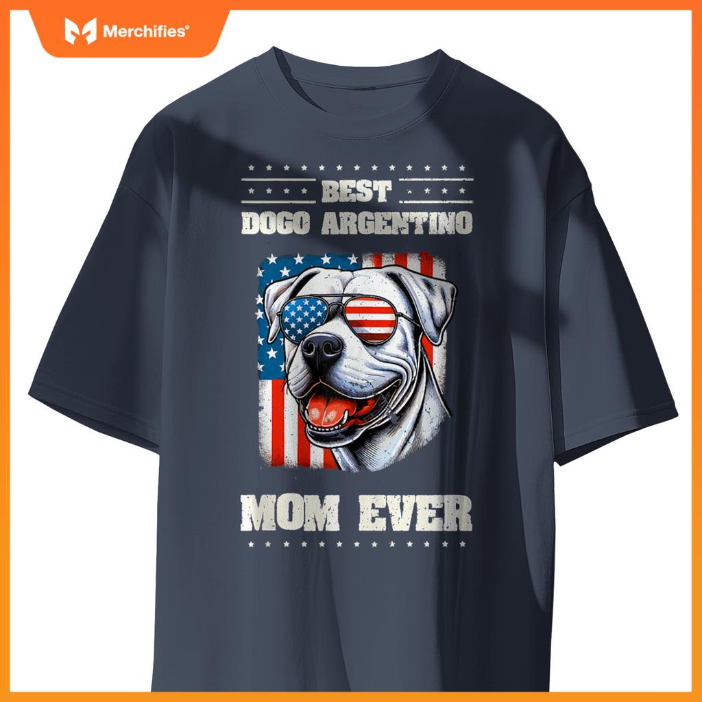 Dogo Argentino Mom American USA Flag 4th Of July Patriotic T-Shirt