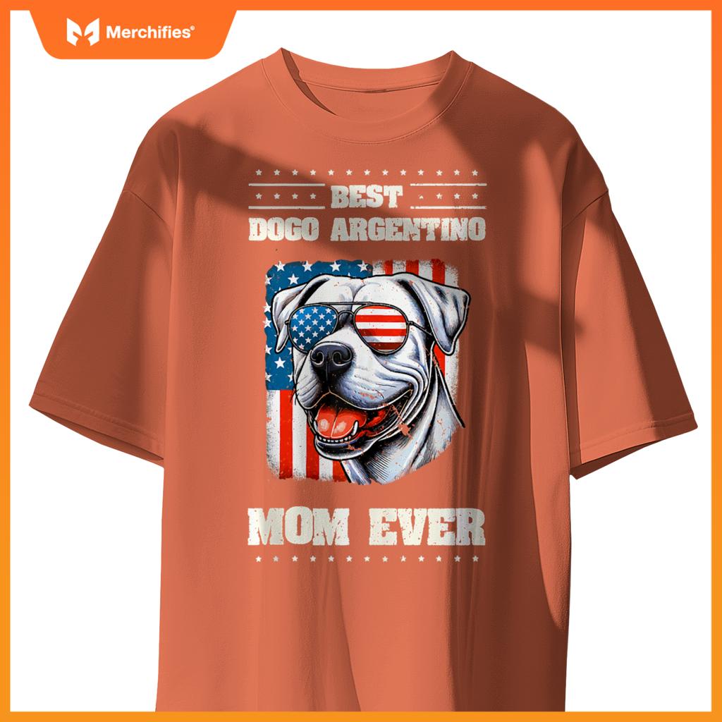 Dogo Argentino Mom American USA Flag 4th Of July Patriotic T-Shirt