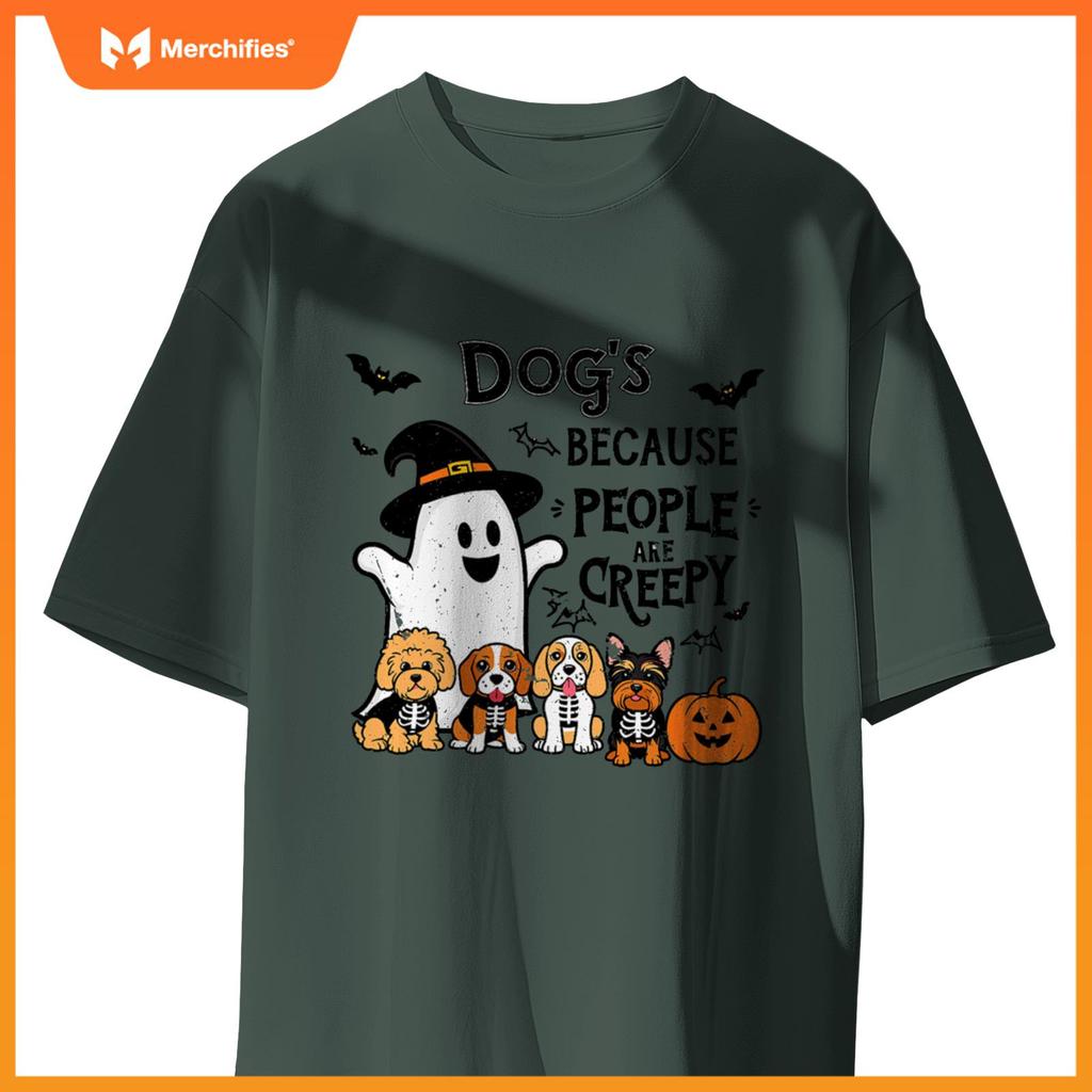Dogs Because People Are Creepy Retro Halloween Dog Ghost T-Shirt