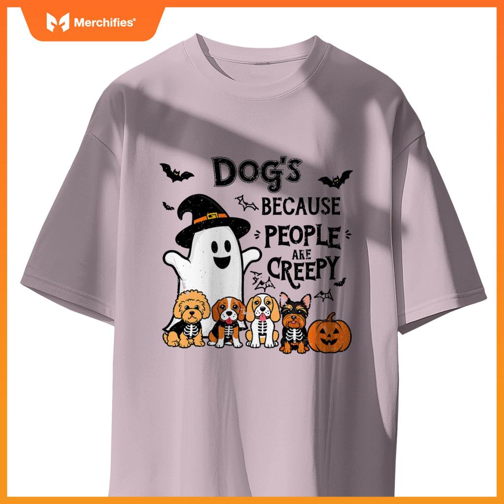 Dogs Because People Are Creepy Retro Halloween Dog Ghost T-Shirt