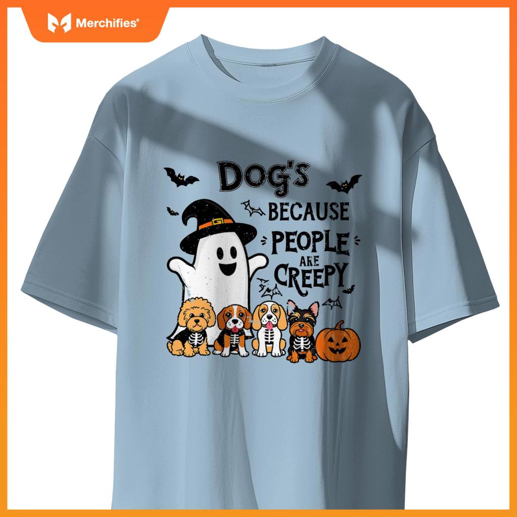 Dogs Because People Are Creepy Retro Halloween Dog Ghost T-Shirt