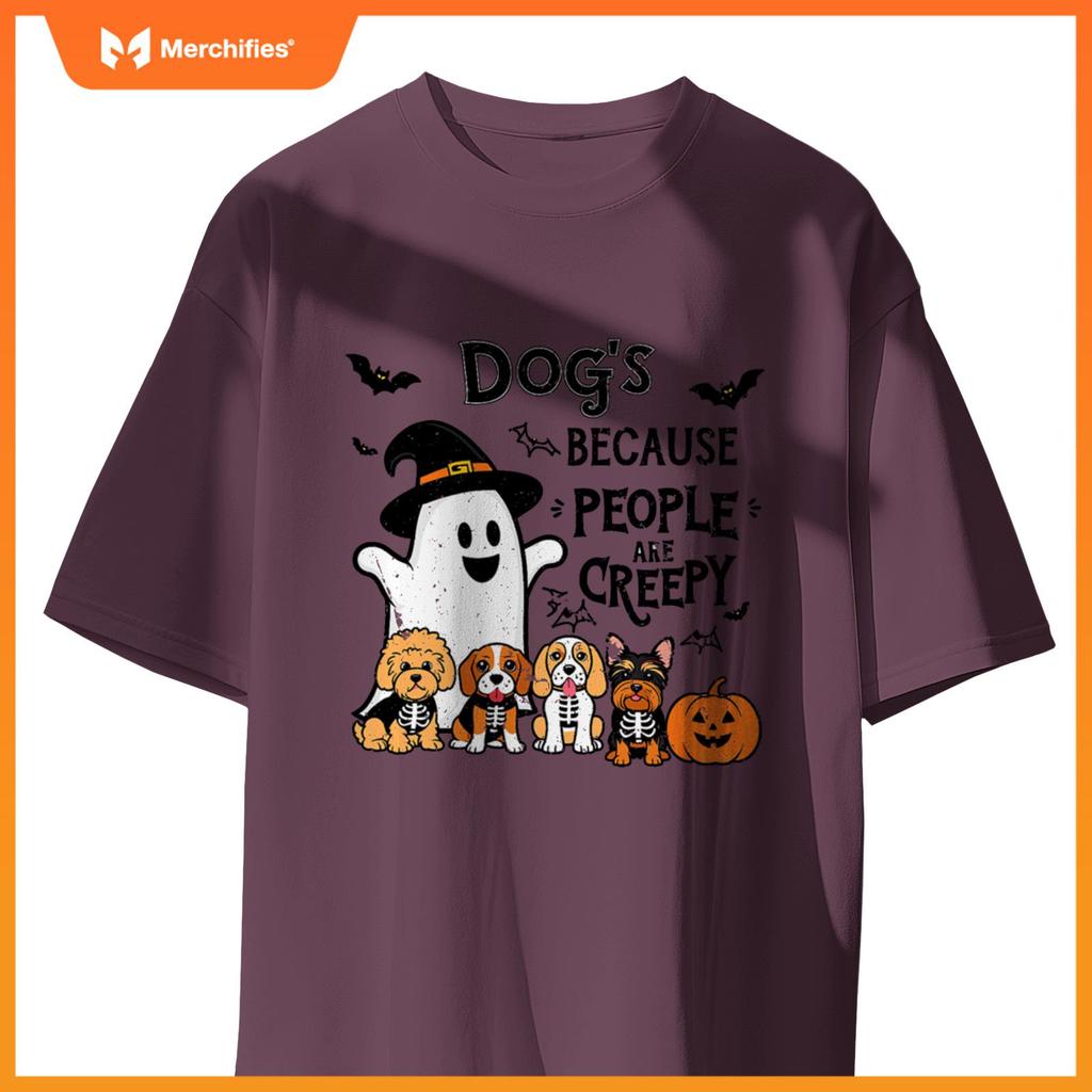Dogs Because People Are Creepy Retro Halloween Dog Ghost T-Shirt